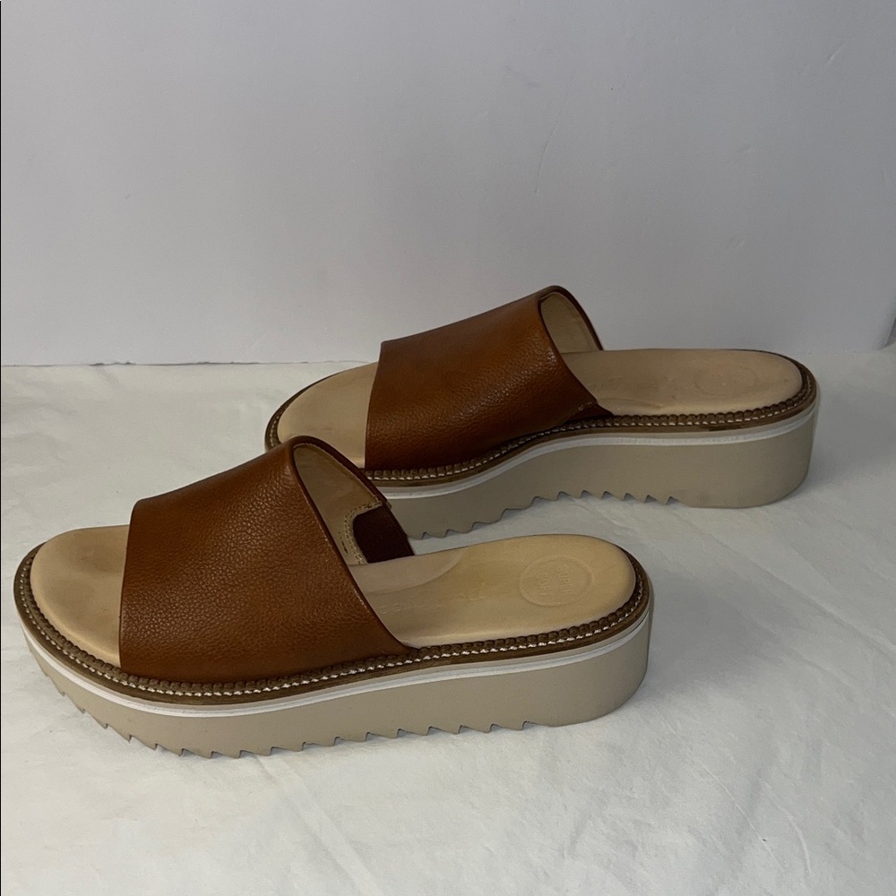 Paul Green ] Leather Platform Slide Sandals ] Camel Brown ] Size 5